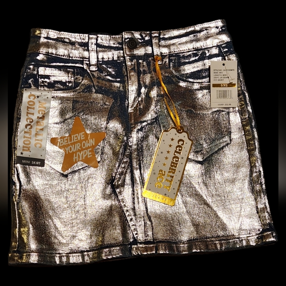 NWT ❗️  celebrity ace silver metallic mini skirt size 0/xs denim